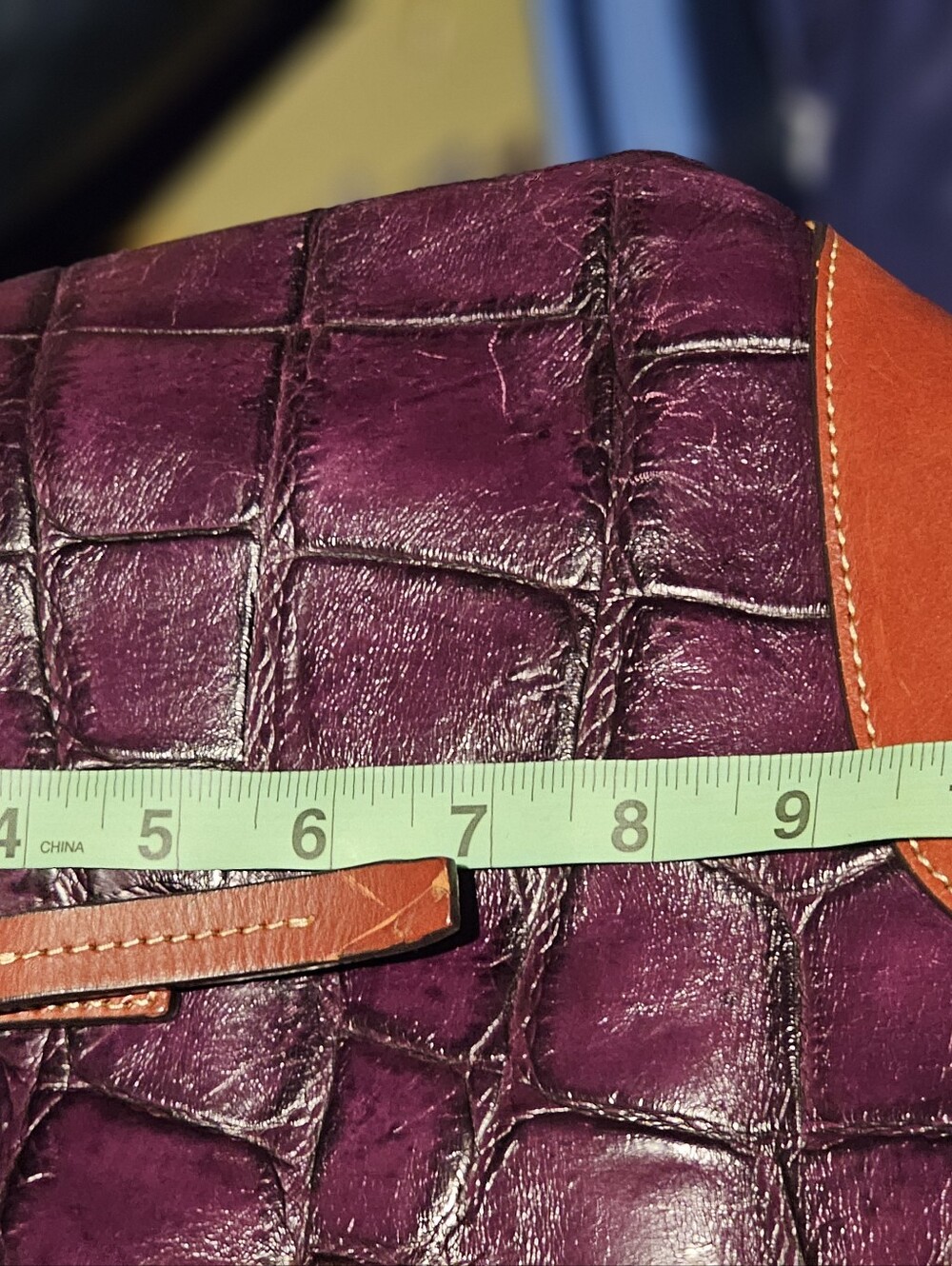 Dooney & Bourke Purple Croc-Embossed Tote with Brown Trim. Comes With dust bag. - Picture 5 of 13